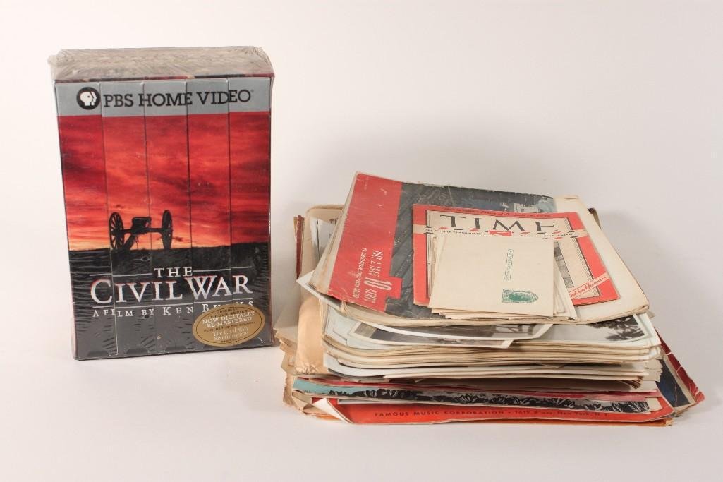 Vintage Photographs and Sheet Music: Assortment of black and white photos, sheet music titles include: the Bells of St. Mary's, Tipperary, Sweet Leilani, also includes History of costume design, The Savage Sword of Conan comic book, and 