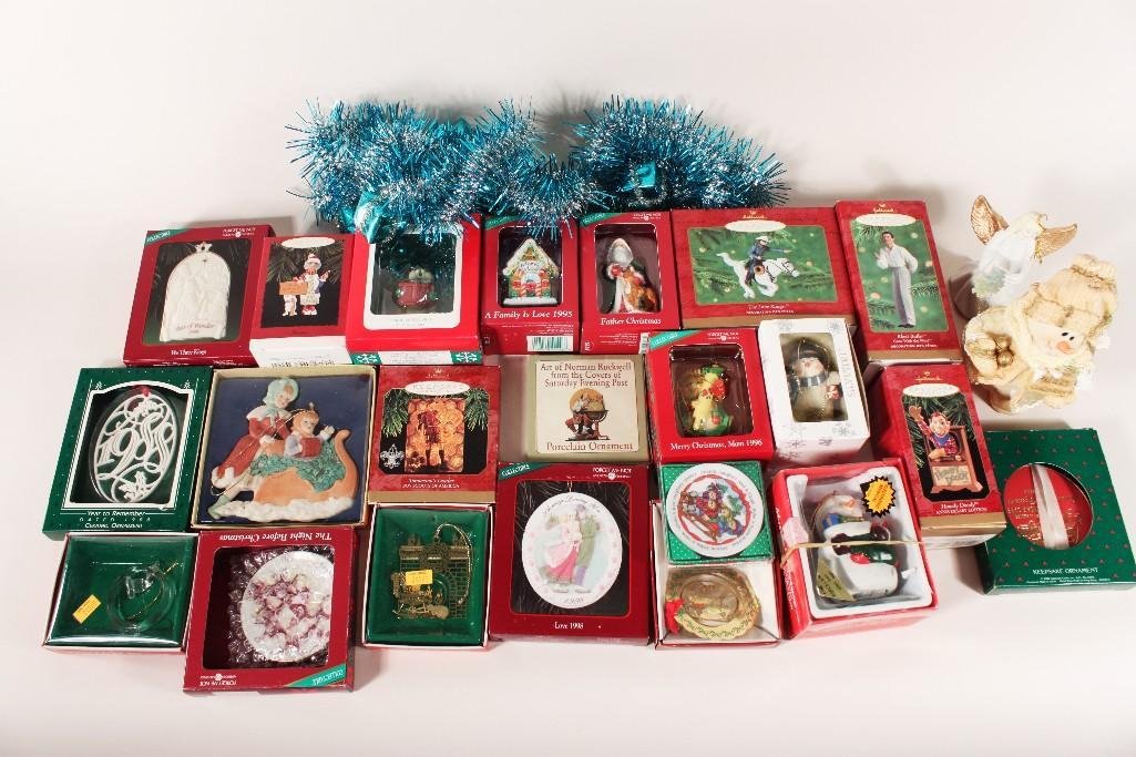 Hallmark & Other Christmas Ornaments (32): Halmark ornaments include Howdy Doody, The Loan Ranger, Maxine, and more. Other ornaments include Father Christmas, Caroling Squirrel, A Family Is Love 1995, Silvestri Snowman, and more 