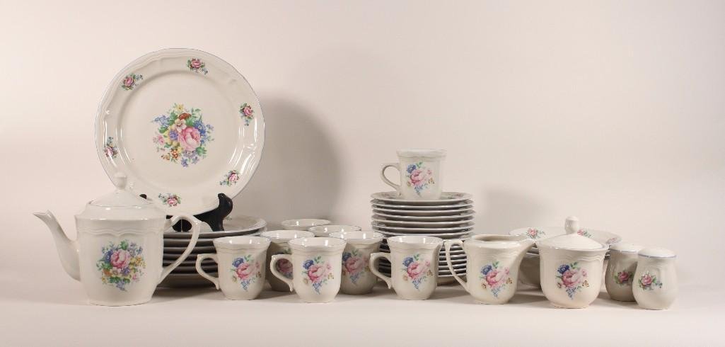 Tabletops Unlimited Ceramic Dinnerware Set (41): Floral design, plates, salad plates, cups and saucers, soup bowls, salt and pepper, cream and sugar, and more 