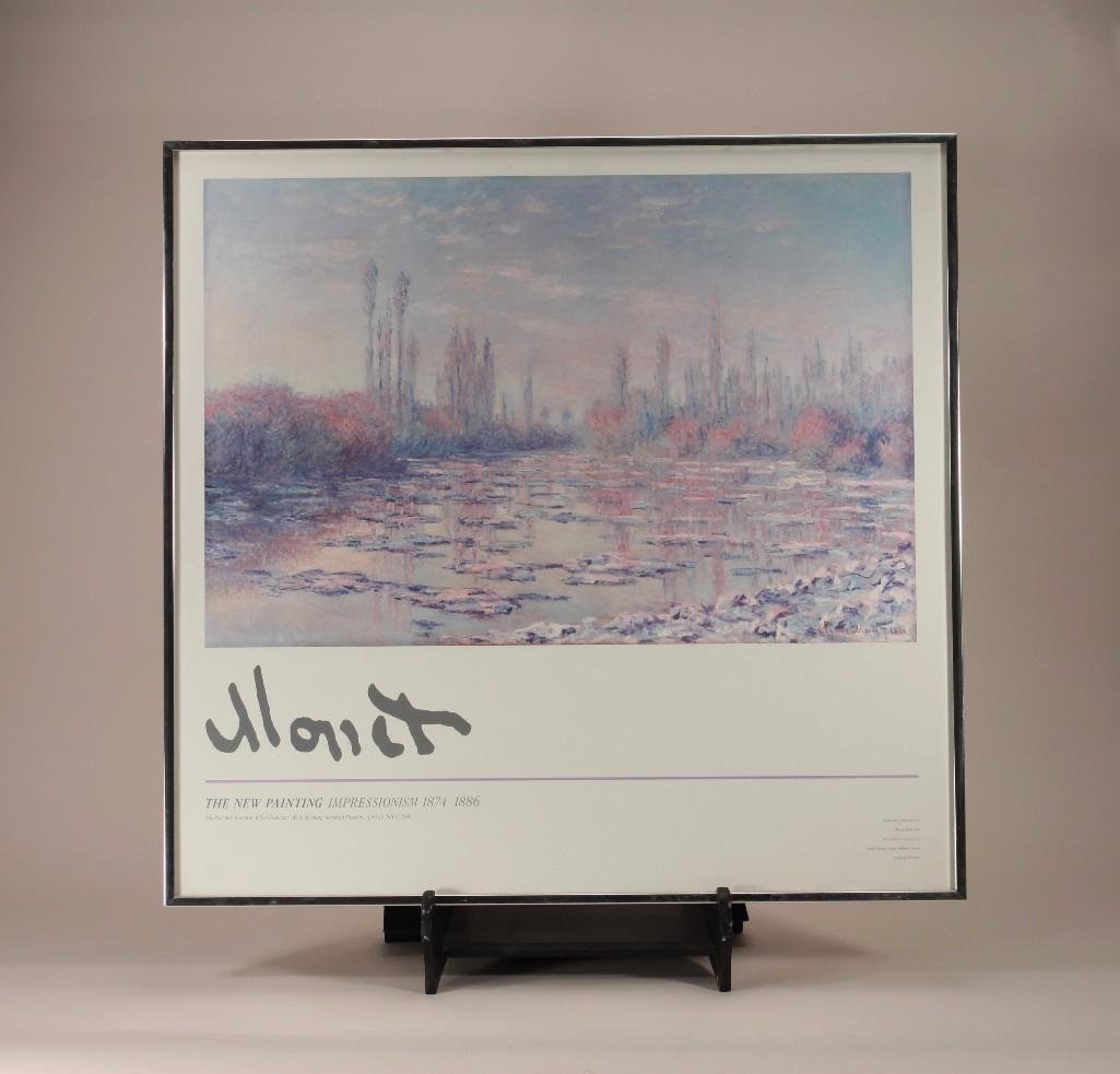 Monet Framed Poster: Poser is marked monet the new painting impressionism 1874-1886 with frame measures 25" x 24.5" 