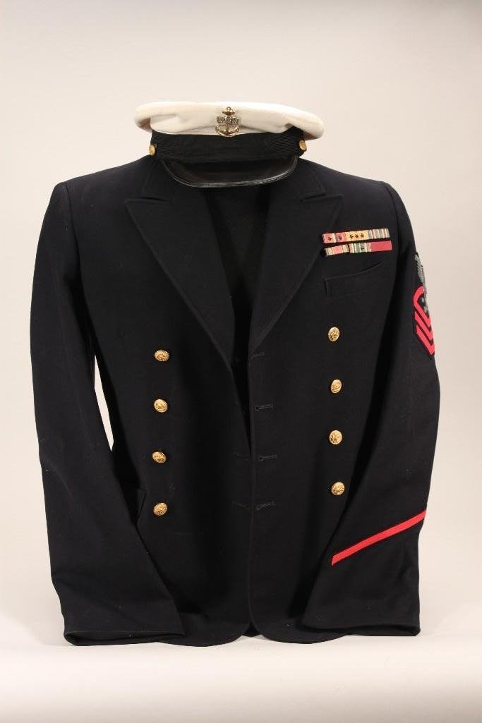 WWII Coast Guard Hat & Jacket: Good Condition, jacket has bars and patches, with gold button