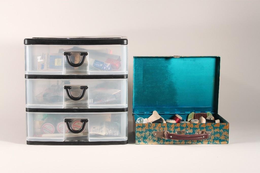 Sewing Supplies: Items include: thread, scissors, bias tape, elastic, beads, and more. 