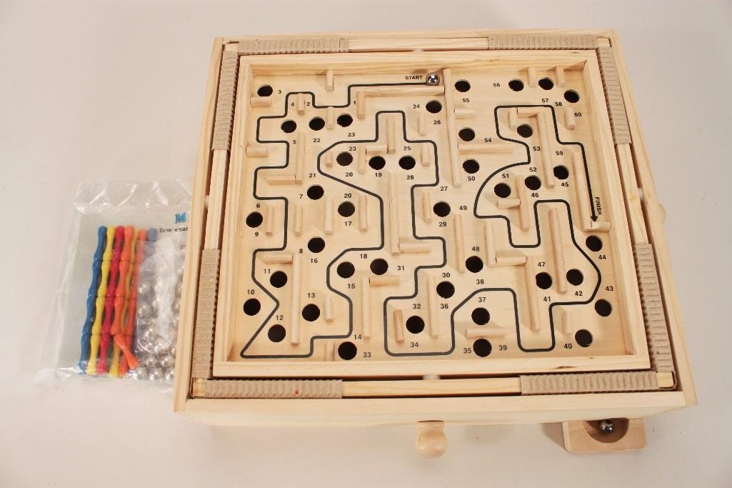 Wooden Maze and Magnetic Games: 60 Labyrinth Hole wooden maze game, and Magz magnetic puzzle