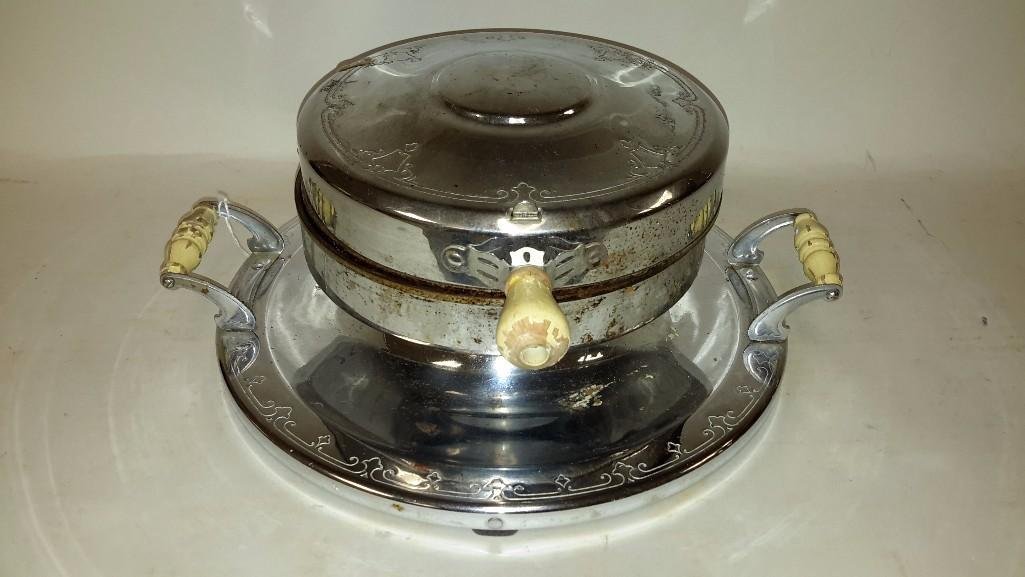 Vintage Westinghouse Waffle Iron: Metal with wood handles, cord not included, shows age.