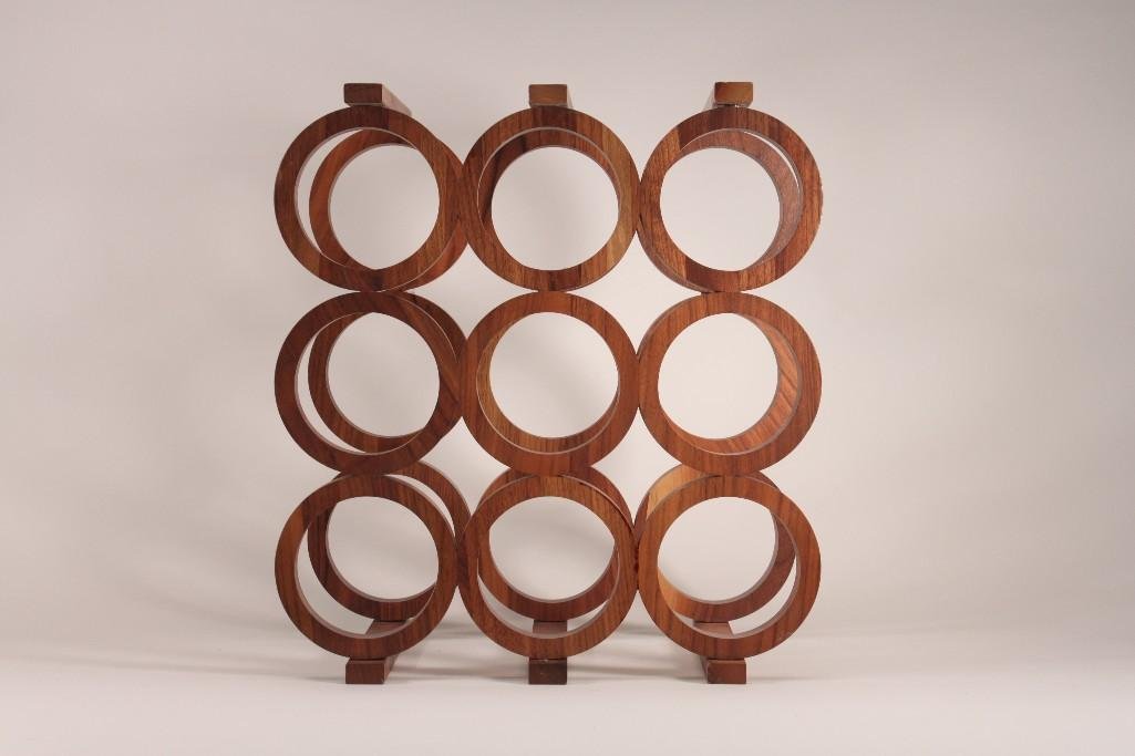 Circler Wood Wine Rack: Holds nine bottles of wine, 14.5" x 16" x 9"