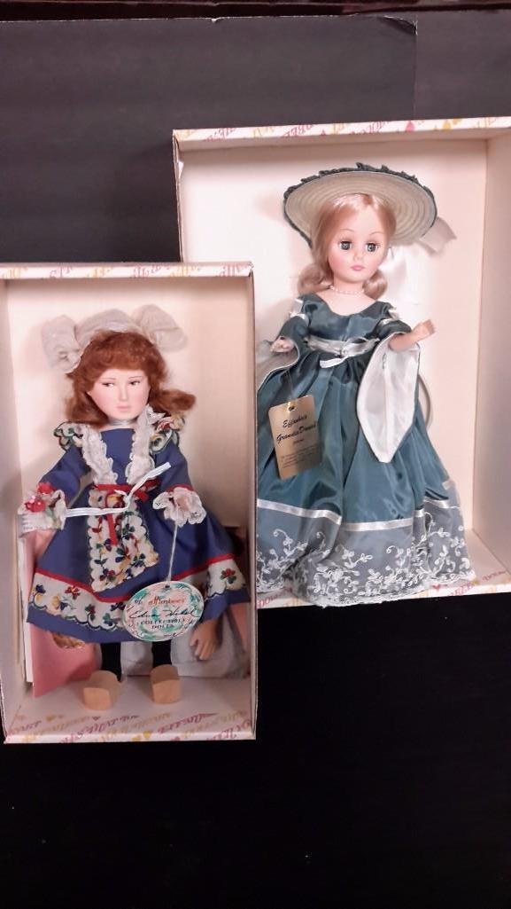 Effanbee Flower Girl Of Brittany & Ingrid Dolls: Flower Girl Of Brittany is 12" tall from the 1984 Edna Hibel Collectible dolls, and Ingrid is 15" tall 1984 Grandes Dames Collection, both are in original boxes 