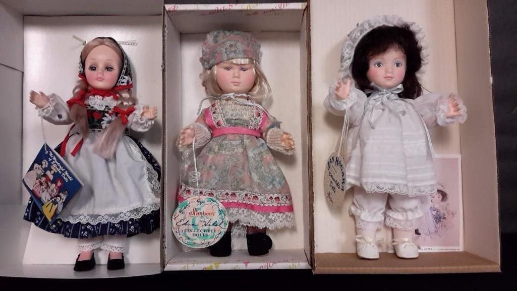 Effanbee Heidi, Molly, & Contessa Dolls (3): One Edna Hibel 11" Contessa Doll, 11" Story Book Heidi Doll, and a 11" Jan Hagara Molly doll, all are in original boxes in good condition