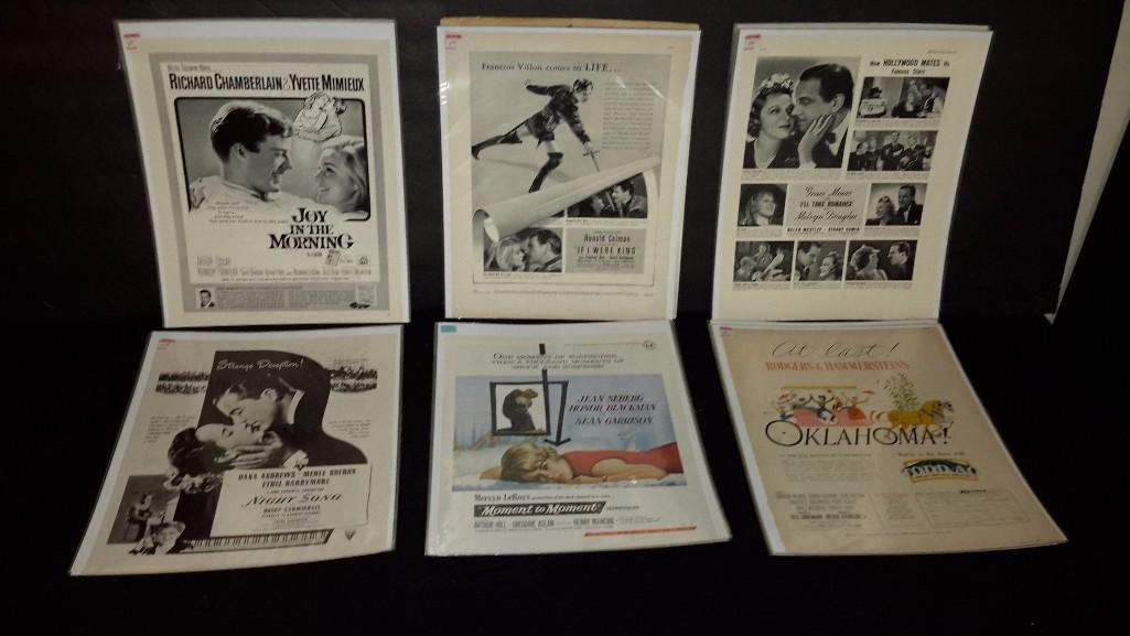 Vintage Movie Advertisements (24): Movie ads that came out of magazines, titles include Moment to Moment, Jezebel, Knock on Wood, and more, most come in cellophane and are in great condition