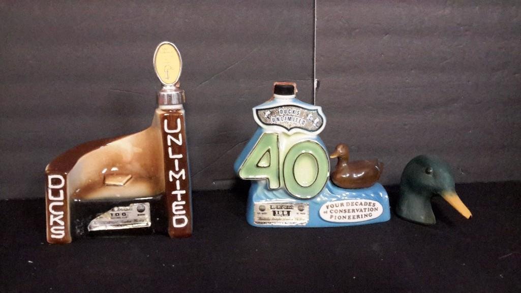 Jim Beam Decanters (2): 1977 Ducks Unlimited four Decades Decanter, and a Ducks Unlimited 1978 commemorating 40 yrs