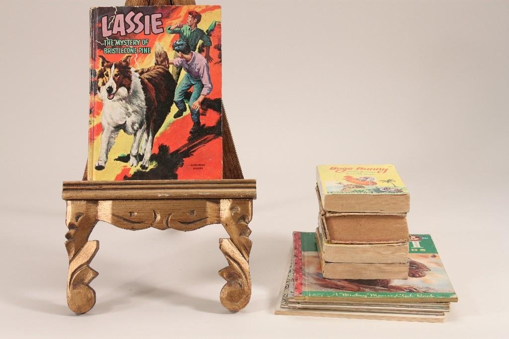 Childrens Vintage Books (10): Little Golden Books include Mickey's Christmas Carol, Frosty the Snowman, Lassie mystery novel, 4" x 5" Tom and Jerry, Bugs Bunny, Mickey Mouse, and more 