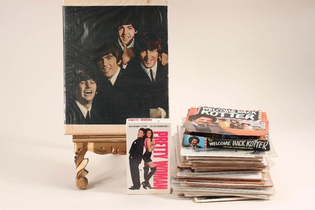 Movie & Movie Star Photographs: Large selection of black and white photos in cellophane wrap,Pretty Woman VHS, Welcome Pack Kotter Bubble Gum packets in original store display box, and more 