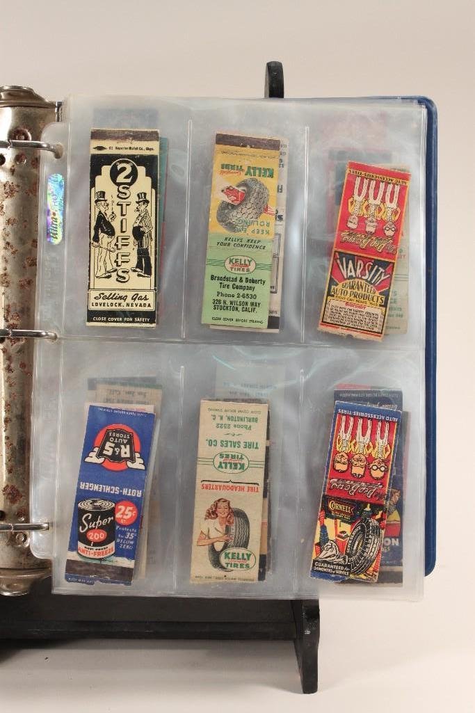 Match Cover Collection: Binder full with Automobile Gasoline, Tires and Repair Advertisements. Also car ads.