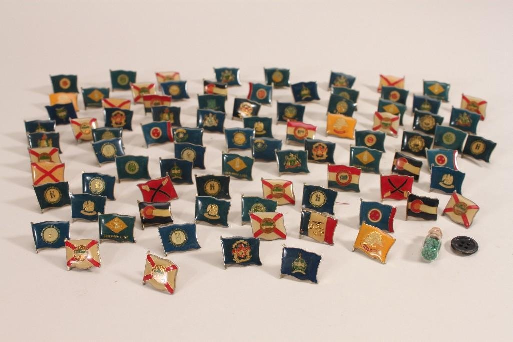 Flag Shaped Pins: Includes commonwealth of Kentucky, Kansas, one reads Dec 7, 1987, North Dakota, Maine and more 