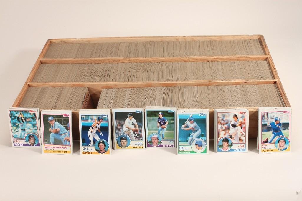 1983 Topps Baseball Cards: Teams include Cardinals, Royals, Brewers, Dodgers, Blue Jays, Astros, Pirates, and more, all are in a wood divided case 