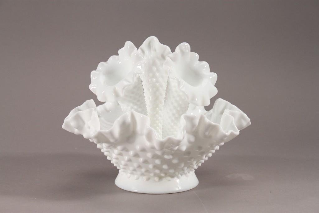Vintage Milk Glass Decorative Epergne: Has three removable bud vases, 6" tall, 8" diameter, in good condition