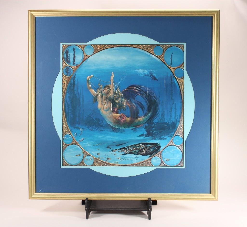 Hermon Adams Magic Window Mermaid Art: Double signed by artist and numbered 46/1500, 1992. Measures 28" X 28", comes with COA.