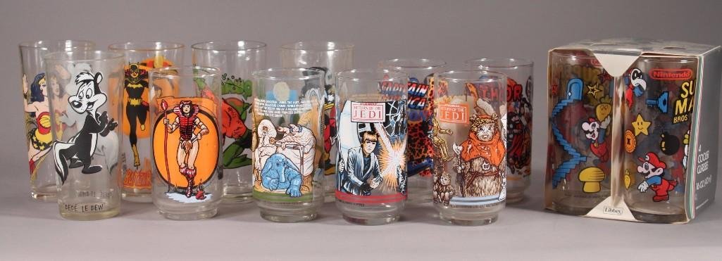 Cartoon Character Beverage Glasses (15): Includes Pepe Le Pew, Return of the Jedi, Super Mario, and more