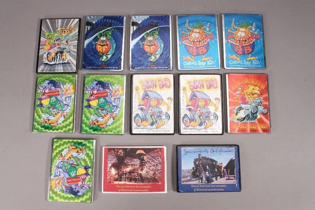 Stan "The Human Siren" Lemkuil Rat Fink Magnets and: Lot includes some signed and dated by Stan. Bottom marked Rat Fink Cards by Ed "Big Daddy" Roth 1998. Also includes two Sacramento Train Museum magnets.
