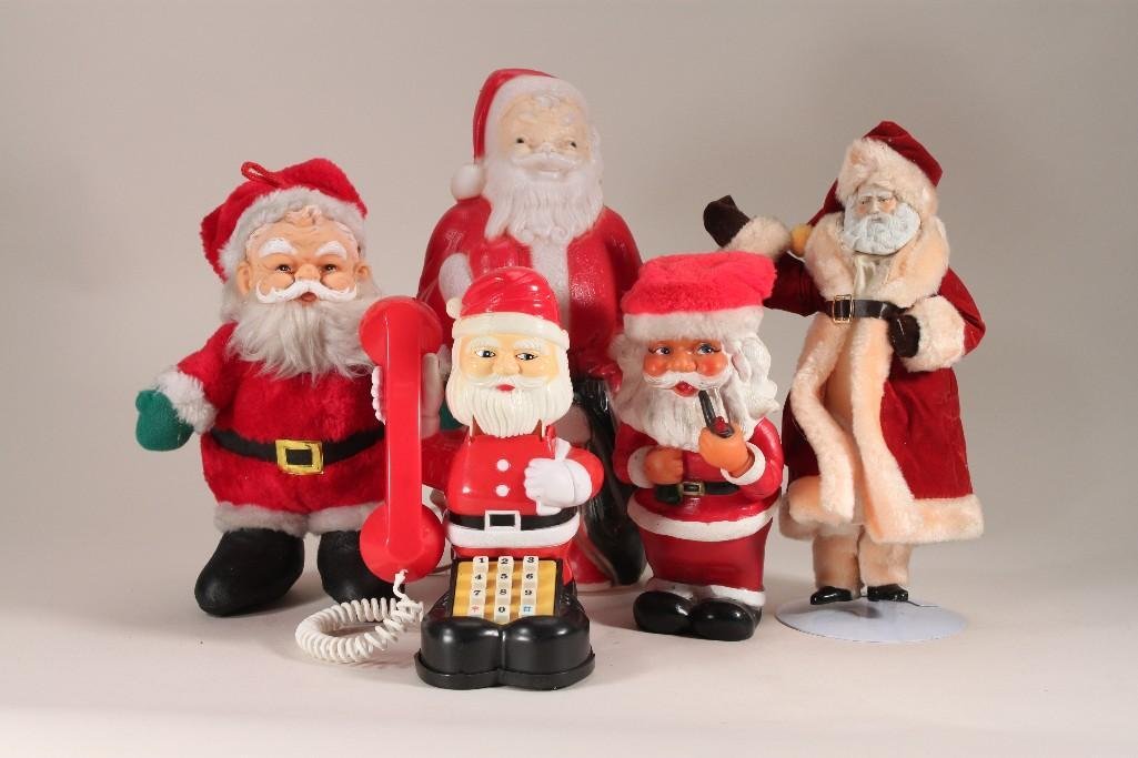 Vintage Christmas Santa Clause Figures: Plastic Santa's and a Toy telephone