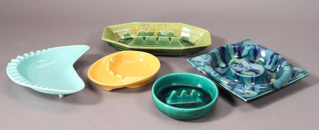 Vintage Ashtrays (5): (3) marked Calif USA, ranging in size from 5" - 8" wide, good condition