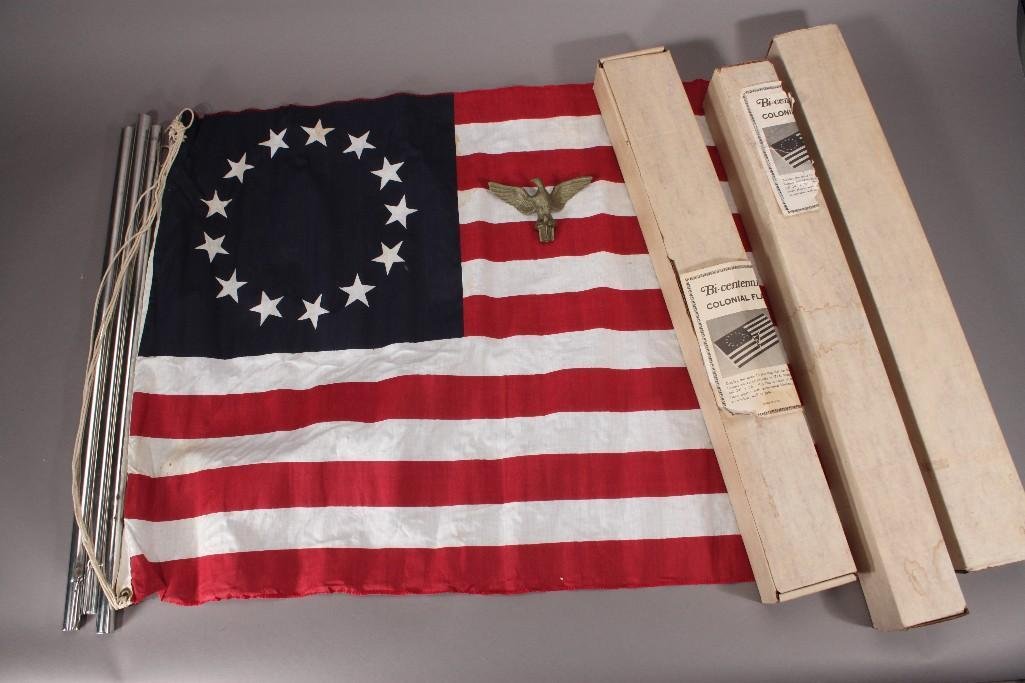 Bi-centennial Colonial Flags (3): Come in original boxes, good condition