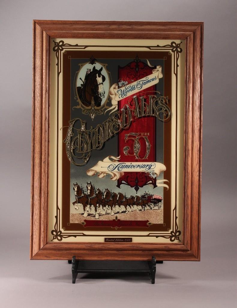 Anheuser Busch 50th Anniversary Framed Advertisment: Ornate glass Clydesdales 50th anniversary limited edition No. 471 art work, good condition, frame is 20" x 28"