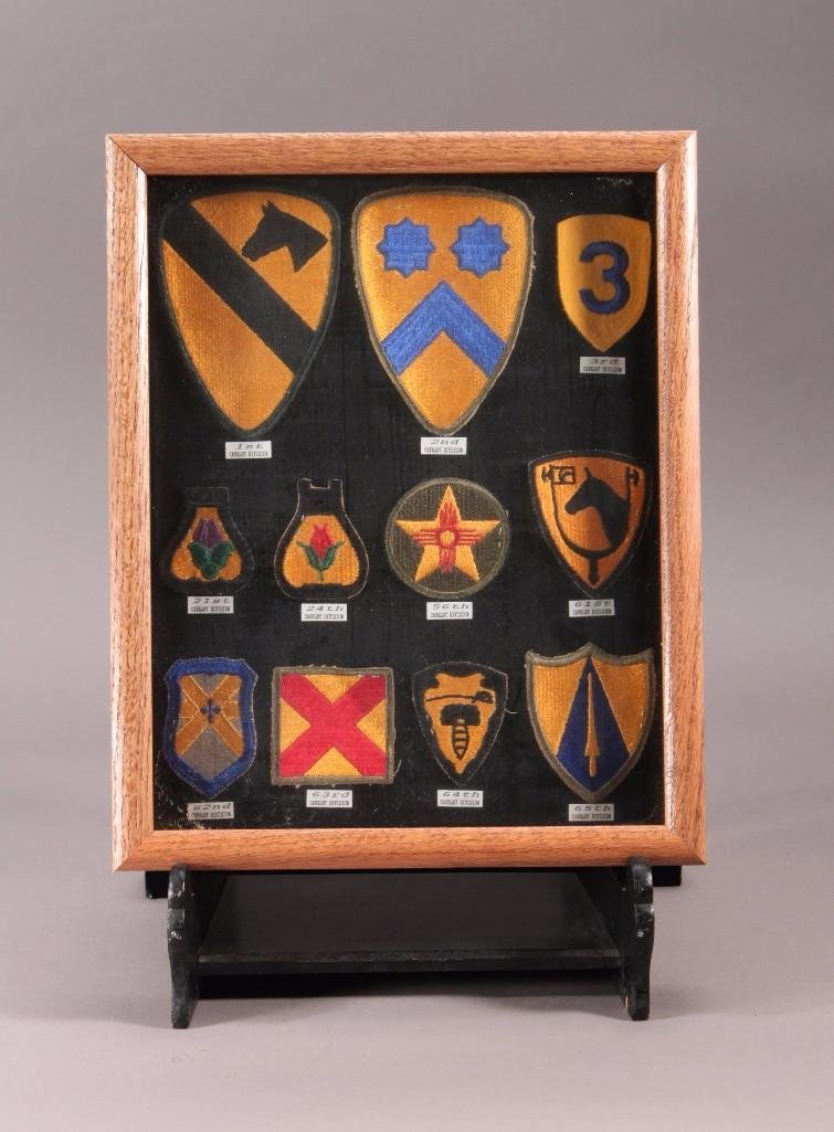 Cavalry Division Skirmish Patches: Shadow box with 11 patches, includes a first, second, and third calvary division patches and more, shadow box measures 12" x 15" 