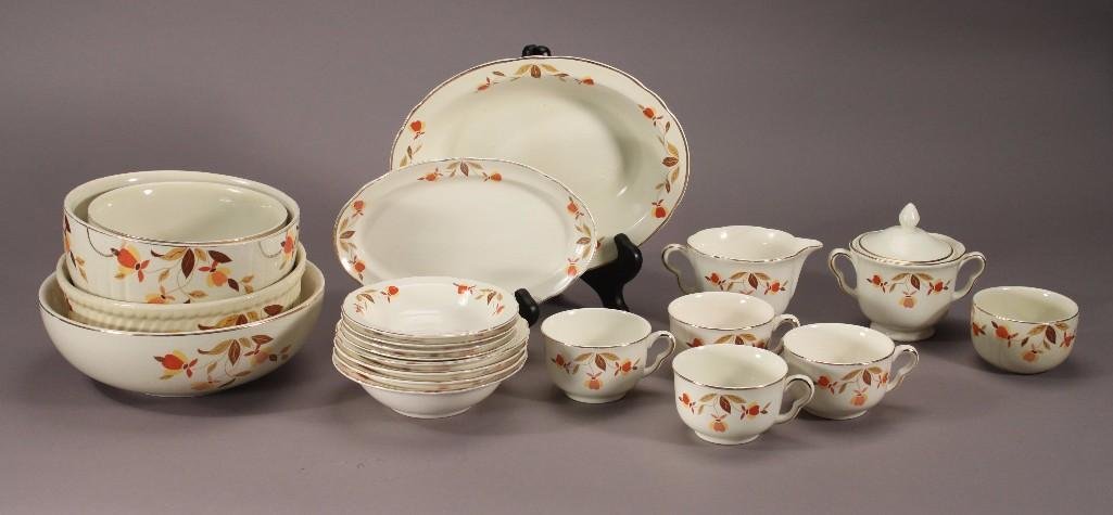 Superior Hall Dinnerware (21): Autumn color floral design with gold guilt, includes cups and saucers, serving bowls, cream and sugar, and more 