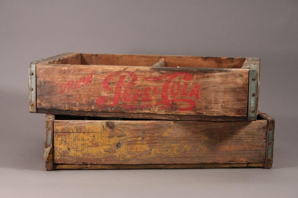 Vintage Wood Crates (2): One marked San Francisco/ Oakland Pepsi-Cola four divided crate, and one other Coca-cola divided crate 
