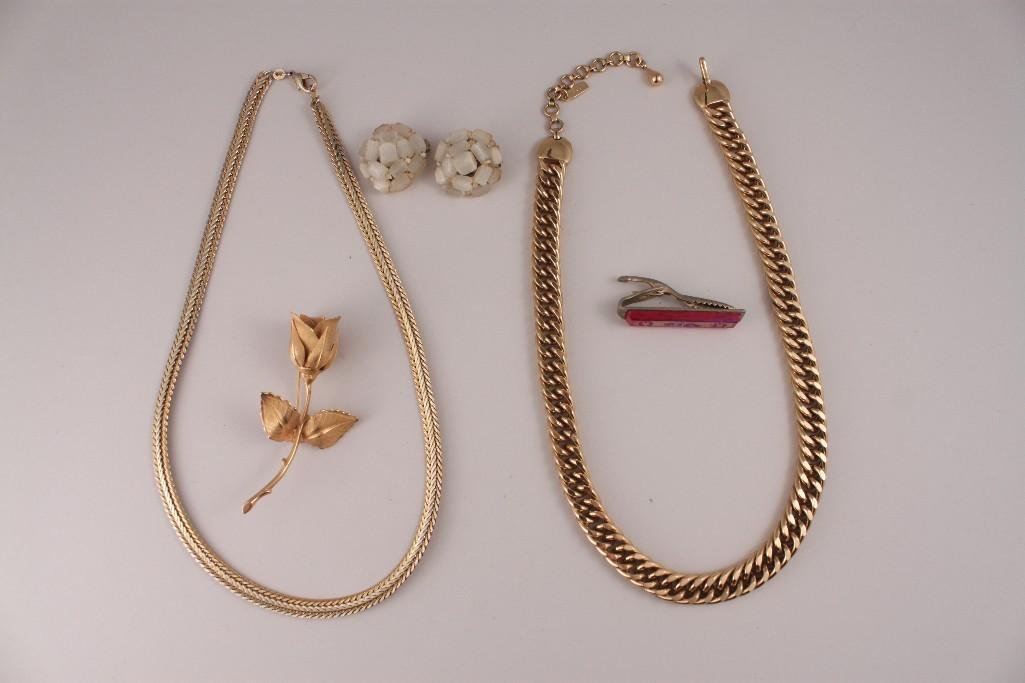 Ladies Vintage Costume Jewelry: Monet chain necklace, Giovanni rose pin, and more.