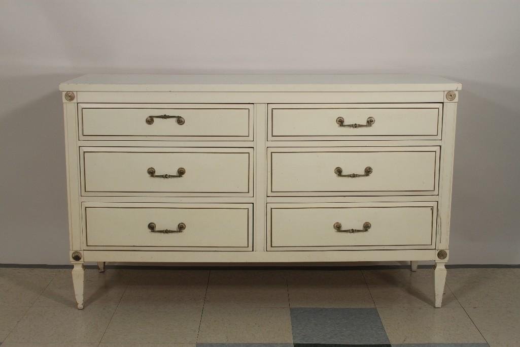 Vintage Fashion Trend Dresser By Johnson Carper: Six drawer dresser, 52" x 31" x 18", laminate finish, shows some age and wear