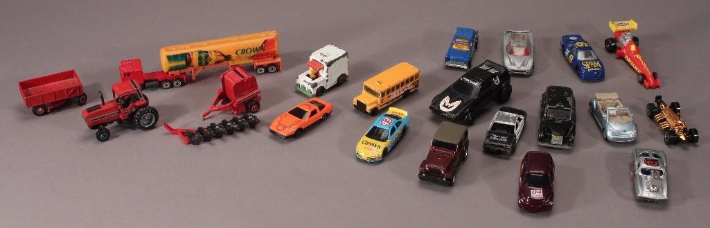 Matchbox Toy Cars: Cars include 1969 Chevy Nomad, school bus, 1969 Snoopy Truck, Jeep Wrangler, NHRA car, firebird, tractor, and more 