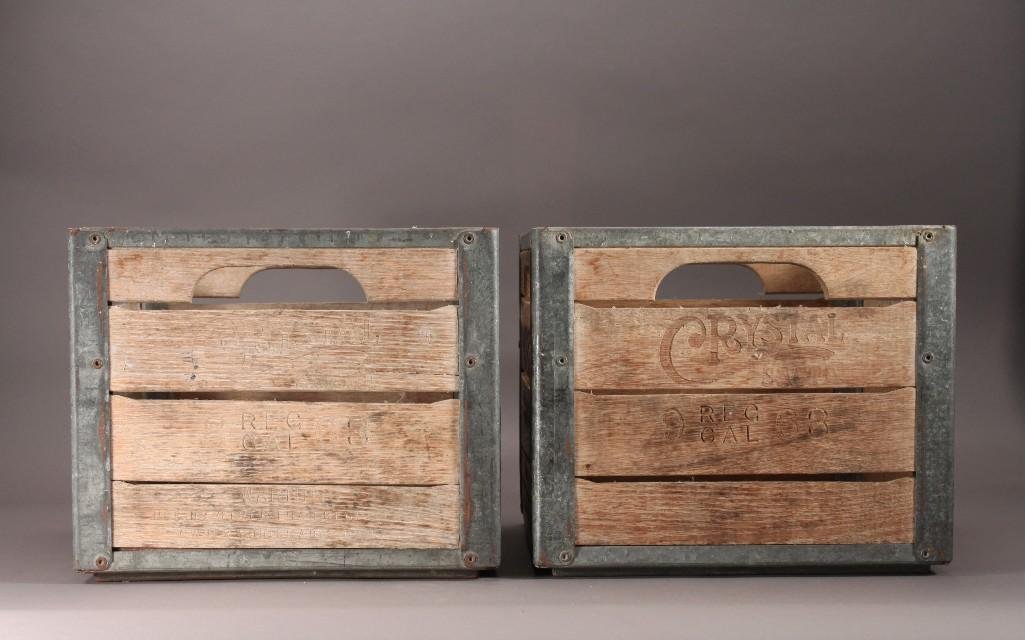 Vintage Crystal Wood and Metal Crates (2): Marked Crystal Sacto. 9 REC CAL. 63, both are 13" x 13", good condition
