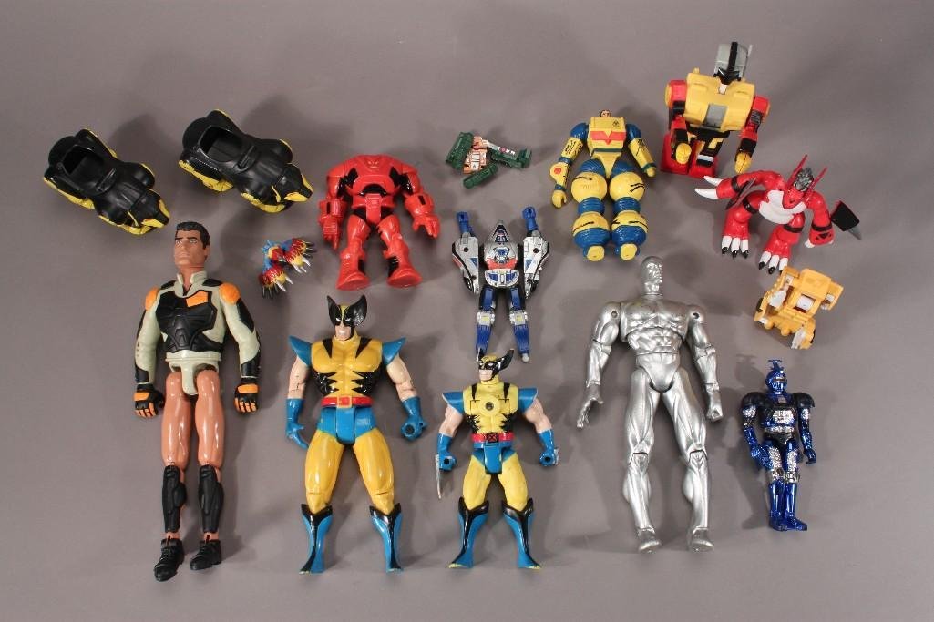 Action Figures and Toys: Includes X-men, Transformers, Silver Surfer, power rangers, and more, sizes range from 3" - 12" 