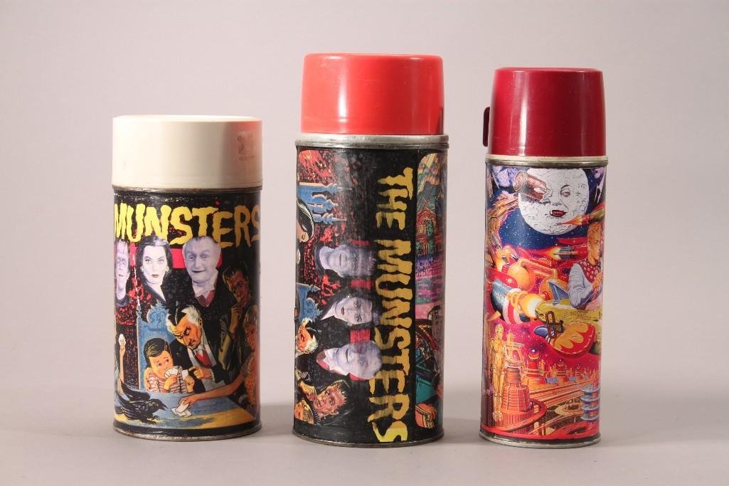 Steel Thermos Bottles (3): Includes Embellished weird fantasy & (2) The Munsters thermos bottles