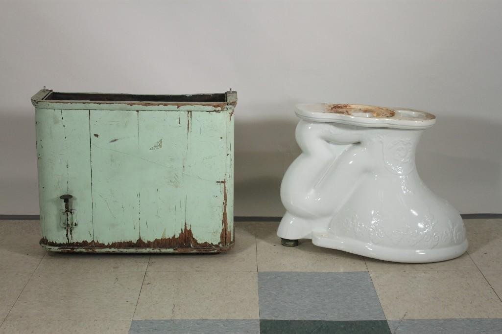Ornate Vintage Porcelain Toilet and Wall Tank (1 of 6)