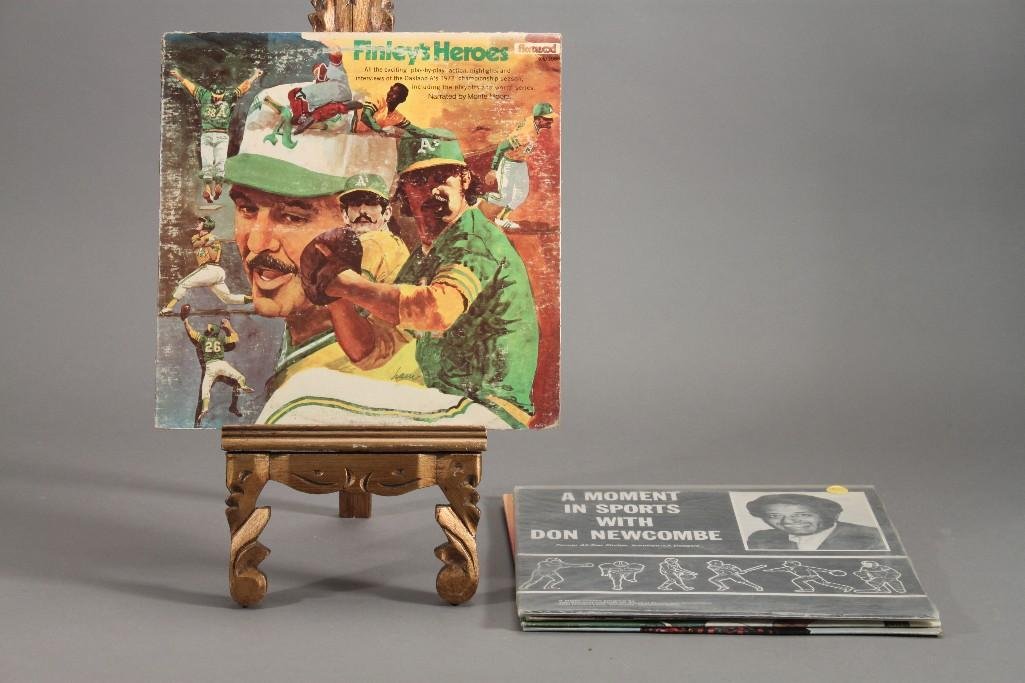 LP Vinyl Records (5): Padres National League Champions 1984, A Moment In Sports With Don Newcombe, Finley's Heroes, Huey Lewis and The News Sports, and Love Is Magic, Choo-Choo The Clown (Autographed Cover)