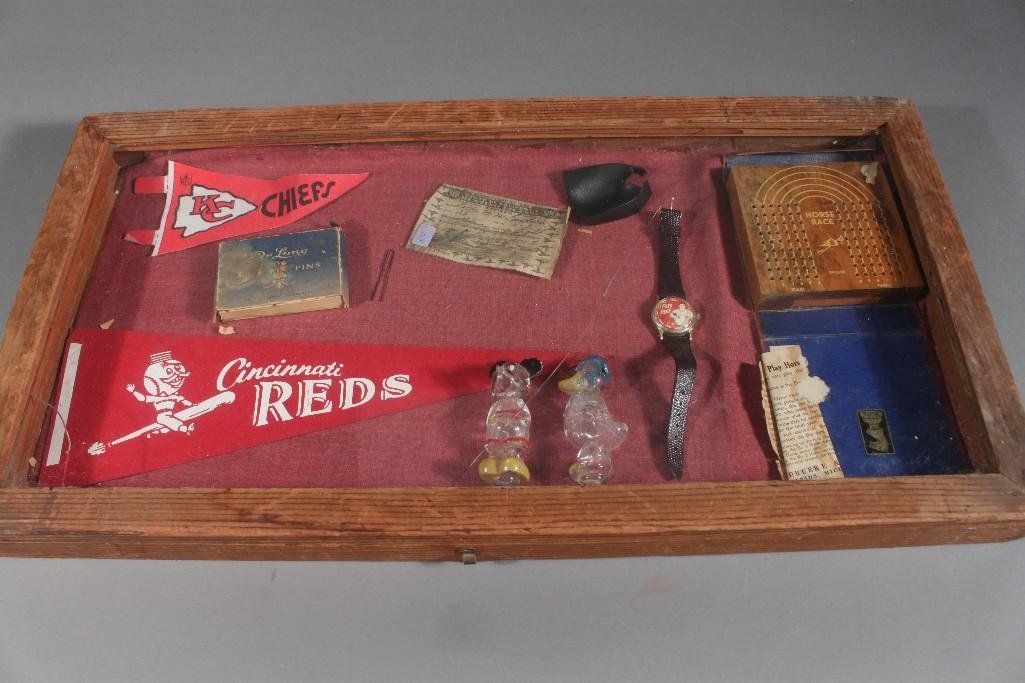 Wood Display Box with Vintage Collectibles (1 of 8)