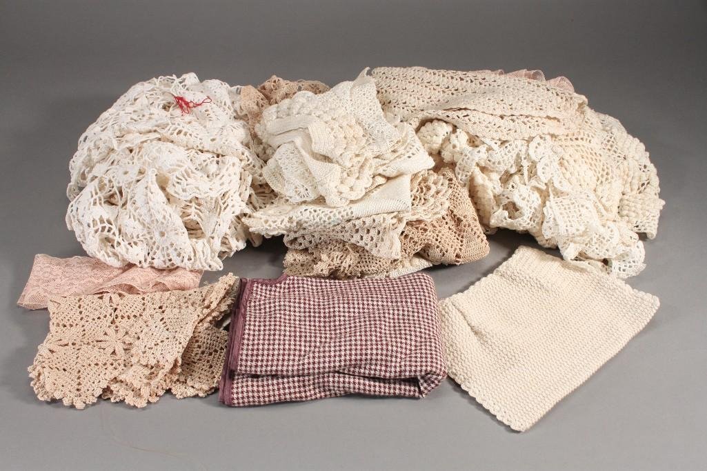 Crotchet Table Toppers: nice assortment of table toppers, unfinished table cloths, lingerie bags, and more
