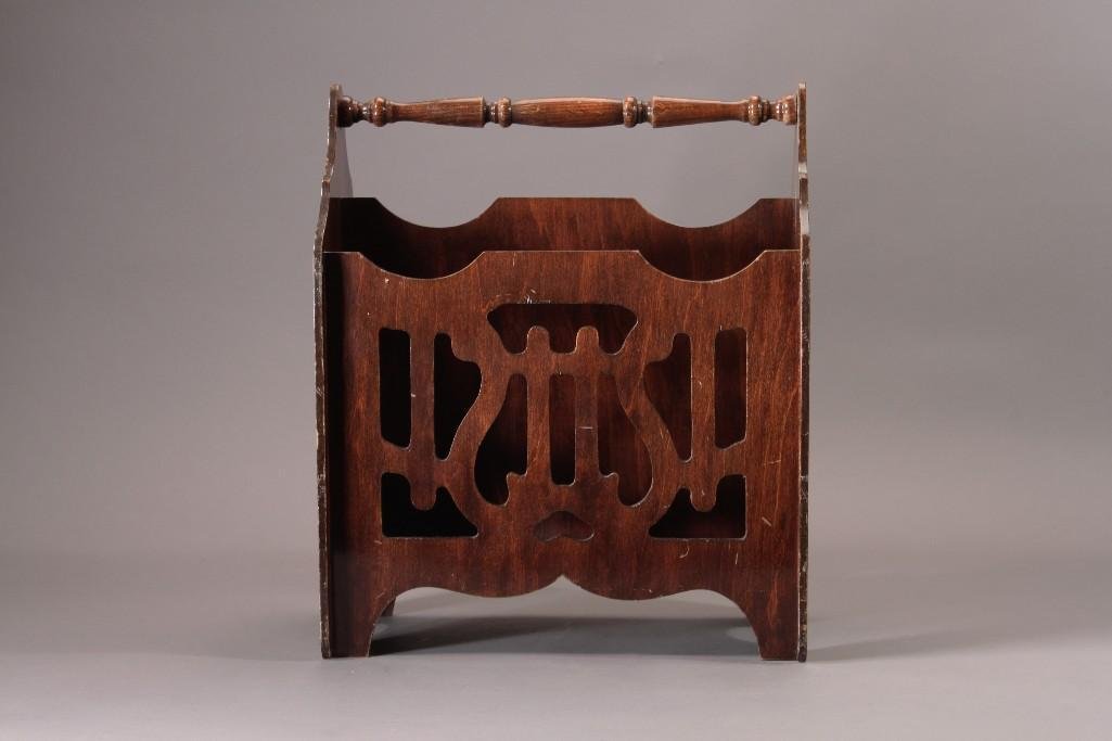 Wood Magazine Rack: 14" wide, in fair condition