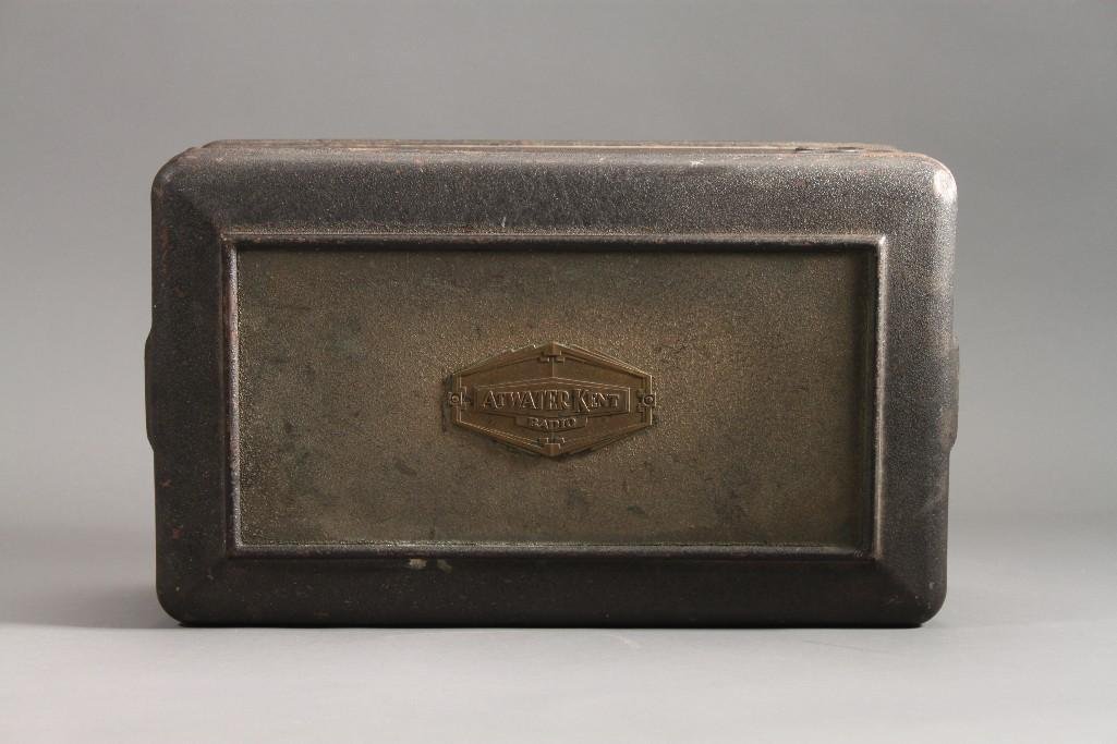 Vintage Atwater Kent Radio Box: Metal box opens for unique style storage, 17" x 7" x 10" 