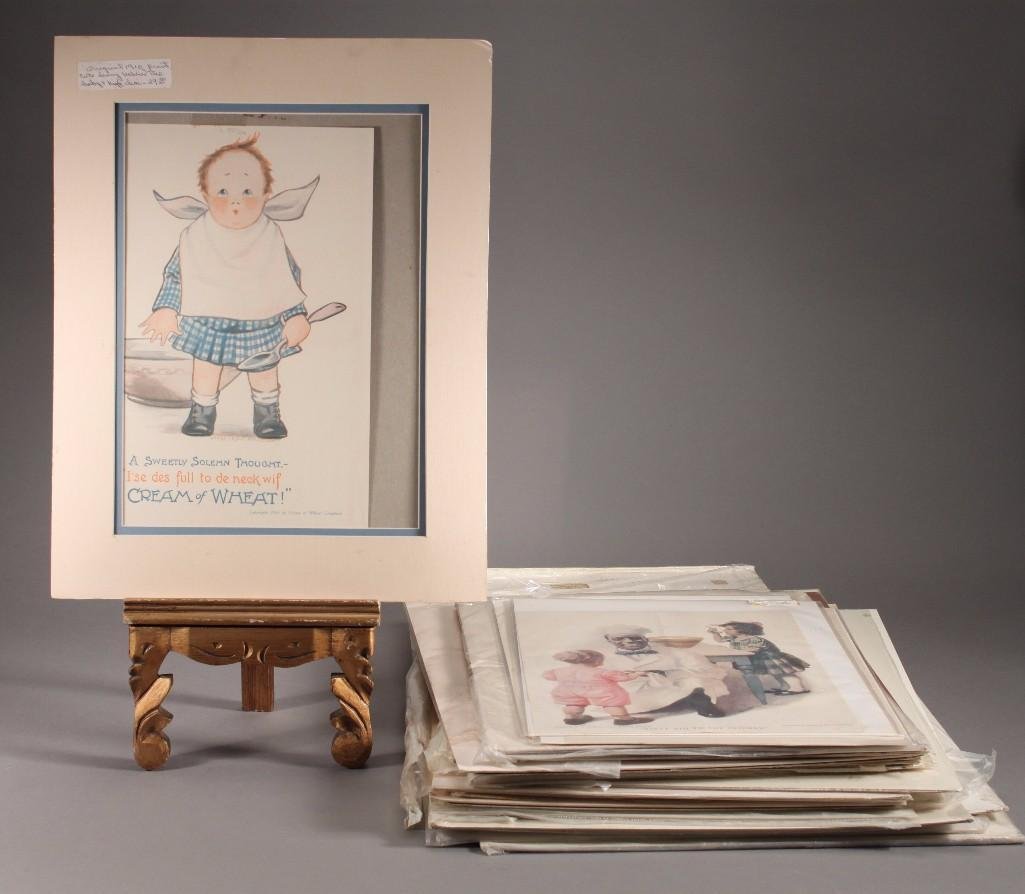Vintage Cream Of Wheat Advertisements: All are wrapped in plastic, some are matted, good condition, includes a 1916 paged titled never mind plenty left honey, 1920 First Aid To the Injured, 1917 Cooking Mamas Breakfast, 1910 A Sw