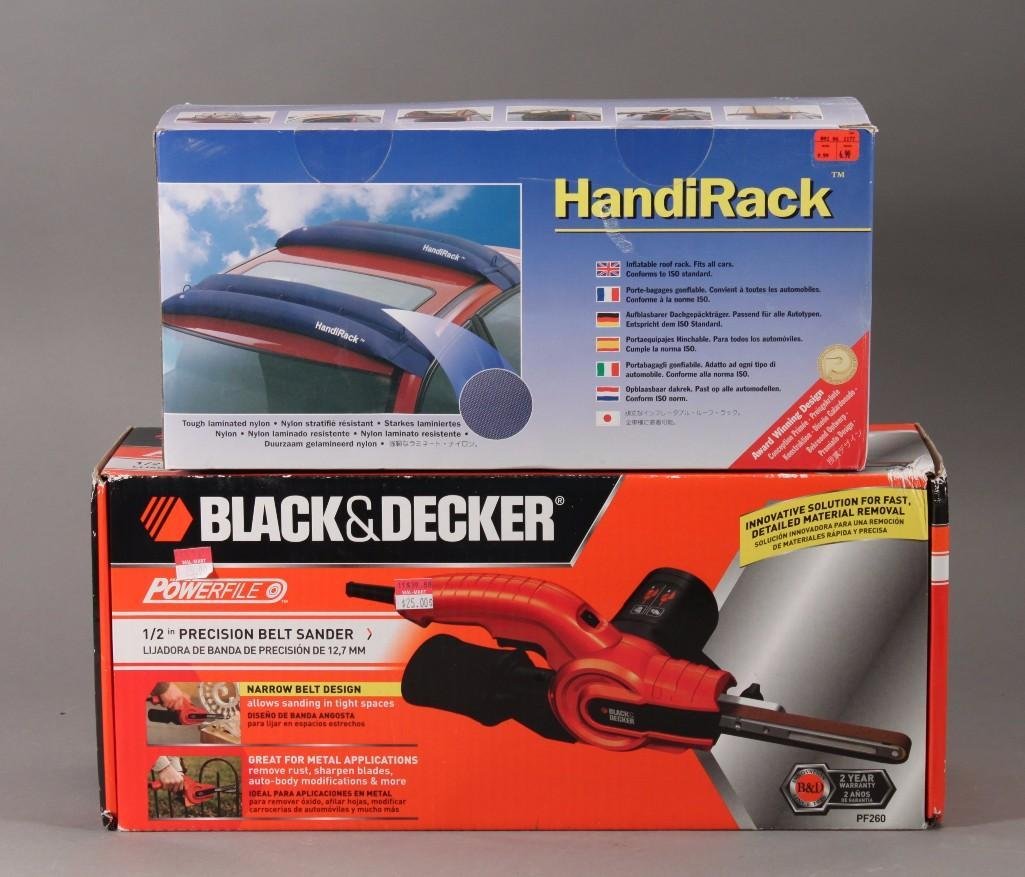 Black and Decker belt sander and Handirack: Both are new in original packaging. Includes Black and decker precision belt sander and Handirack 