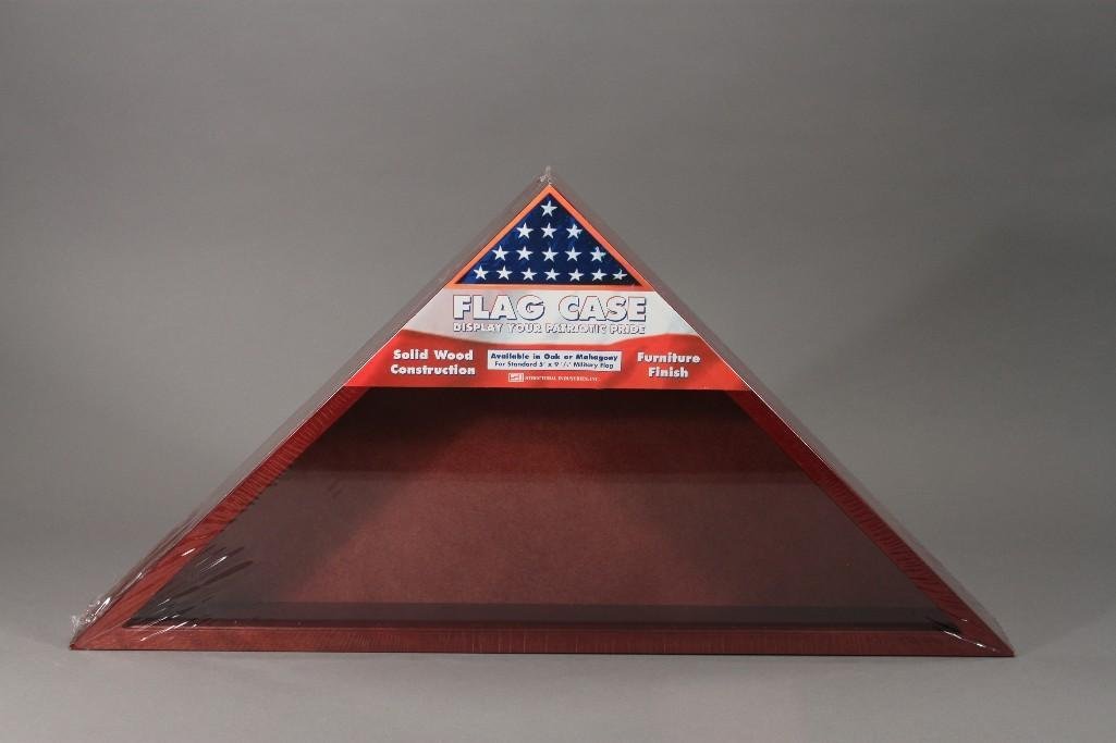 Mahagony Flag Case: For standard 5' x 9.5' Military flag, new in plastic 