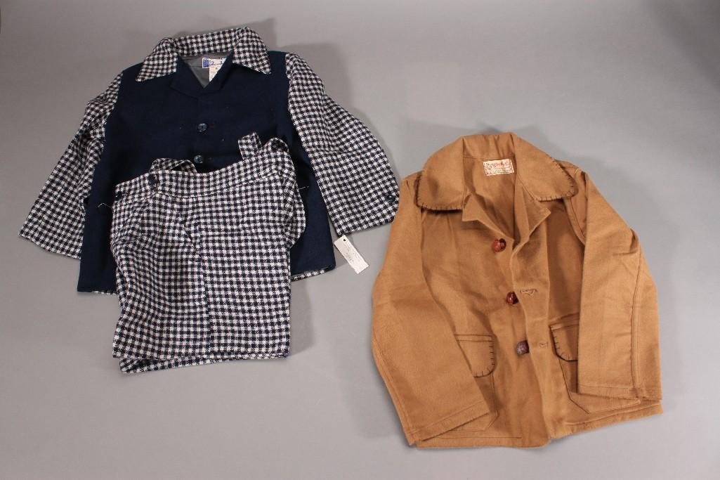 Vintage Boy's Clothing (3): Includes Billy The Kid brown button up jacket, Junior Jack wool blue and white jacket and pants set size 5 NWT.