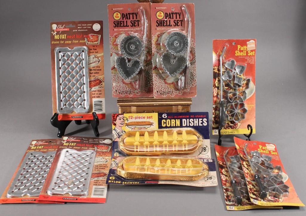 Cooking Accessories (10): three Chef Fairgrove no fat meat loaf makers, two 6 pack corn dishes, and more.