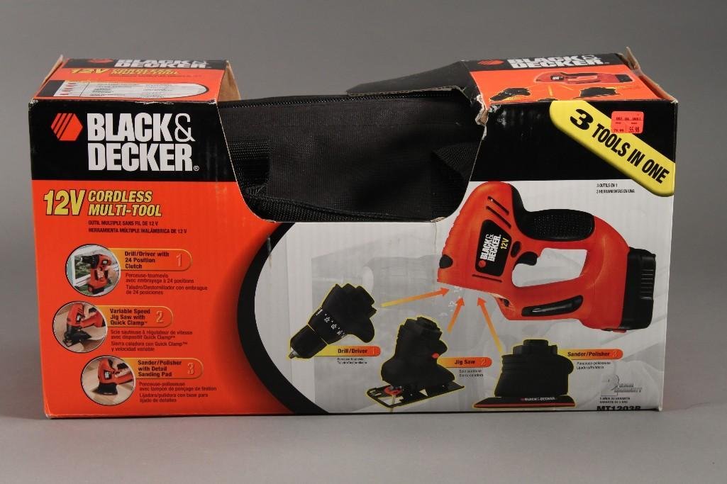 Black & Decker 12V Multi Tool: NIB, 3 tools in one plus carrying case. 12 Volt drill, jig saw, and sander/polisher.