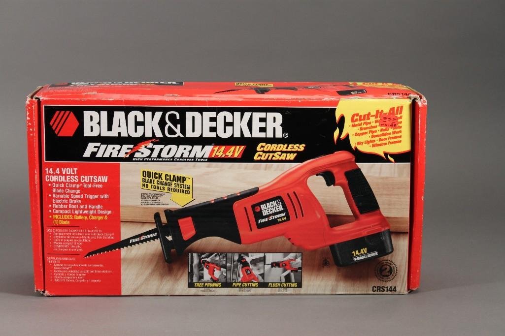 Black & Decker Cordless CutSaw: Includes Black & Decker fire storm 14.4v cordless cutsaw, new in box.