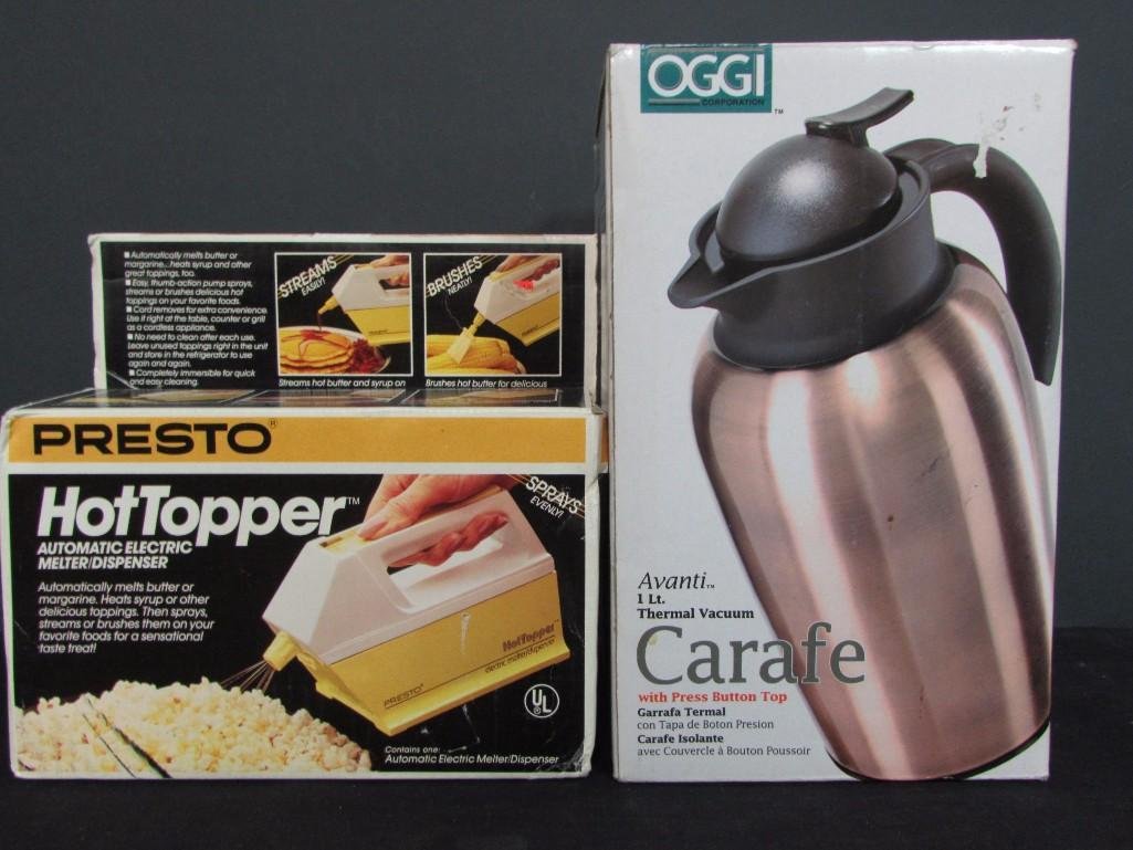 Kitchenware (2): Oggi Carafe thermal, and a Presto Hot topper automatic electric melter/dispenser, both are in original packaging 