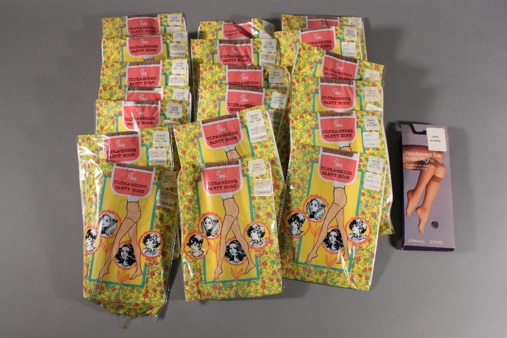 Vintage Sears Ultra Shear Panty Hose (20): All are in original plastic wrap, also includes Reinforced toe knee highs